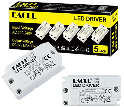 EACLL LED Trafo AC 240V zu DC 12V 850mA 10W Transformator, 5er-Pack. Für fahren Weniger als 10W MR11 G4 MR16 GU5.3 LED Birnen LED Lichtstreifen, LED Lampen Adapter Treiber Mini Netzteil