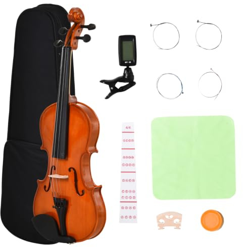 HOMCOM Violon 4/4 Pleine Grandeur avec Étui, Accordeur, Épaulière, Archet | Colophane, Cordes Rechange, Chiffon, Contreplaqué Épicéa et Érable