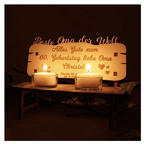 Oma Geburtstagsgeschenk - Teelichthalter personalisiert mit Namen I Holz Geschenke von Enkel zum Geburtstag