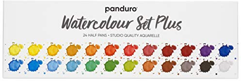 Panduro Aquarellfarbe Basic Plus, 24er Set Wasserfarben Palette zum Malen mit Vertiefungen zum Mischen, für Kinder, Erwachsene, Anfänger, Studenten