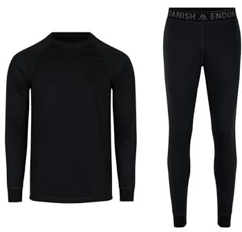DANISH ENDURANCE Unisex Thermounterwäsche, Funktionsunterwäsche Set, 100% Recycelte Materialien, Skiunterwäsche, Lange Unterhose & Langarmshirt, Extrem Weich & Warm, für Damen & Herren, Schwarz, M