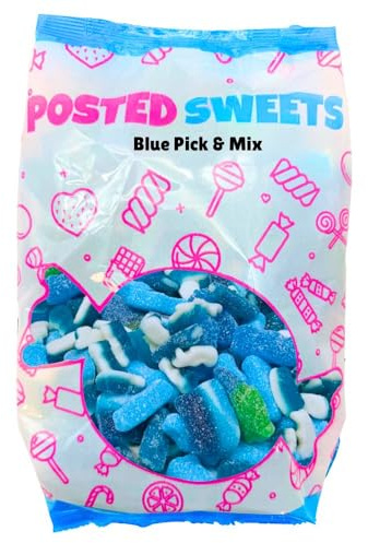 Posted Sweets 600g BLUE BAG OF PICK & MIX SWEETS - Large Classic Retro Soft & Chewy Candy Selection Pick n Mix - Gift Bag - Perfect Movie Night Hamper, Treats for Kids, Adults, Birthday Gifts