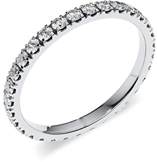 Bague d'éternité pour femme, diamant rond naturel 1,00 carat micro pavé bague de mariage en or blanc, jaune et rose – 2,70 mm, Pierre, Diamant