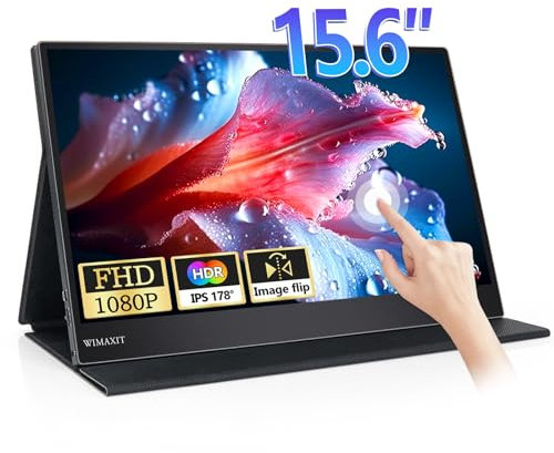 Wimaxit 15.6 Monitor portatile Full HD Touch Screen IPS Non-glare Altoparlanti integrati Eye Care USB Type-C Micro HDMI con Smart Case Compatibile per Laptop, PC, console di gioco