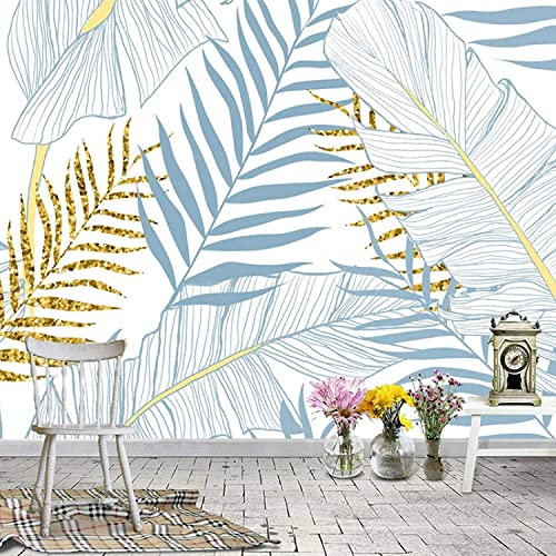 Photo Wallpaper Golden Blue Banana Leaves Wallpaper Mural Picture Photo Murals Wallpaper Mural Wallpaper 3D Wallpaper Paste Living Room The Wall for Bedroom Mural Border - 140(W) x70(H) cm
