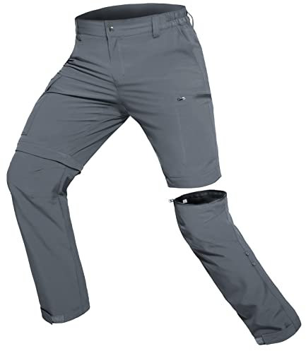 Hiauspor Wanderhose-Herren-Zip-Off-Outdoorhose-Sommer-Leicht-Trekkinghose-Atmungsaktiv-Schnell-Trockend-Funktionshose-Softshellhose-mit-5-Tiefe-Taschen (L, Hellgrau)
