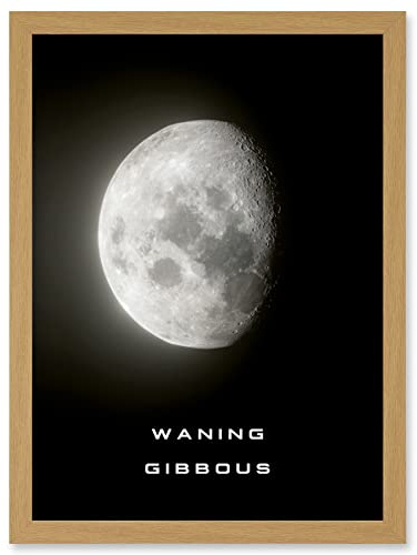 Artery8 Phases of the Moon Astronomy Waning Gibbous Lunar Space Poster Artwork Framed Wall Art Print A4