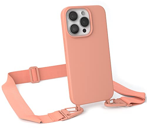 EAZY CASE - Hülle mit Band kompatibel mit iPhone 14 Pro Handyhülle mit Umhängeband Silikonhülle Schwarz Handykette zum Umhängen Handykordel Schutzhülle für Smartphone in Korall - Clips Korall