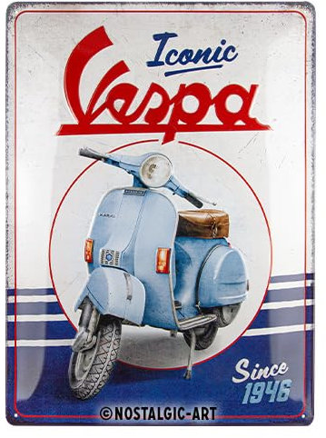 Nostalgic-Art Retro Blechschild, 30 x 40 cm, Vespa – Iconic since 1946 – Geschenk-Idee für Roller-Fans, Original Lizenzprodukt (OLP), aus Metall, Vintage Design, Blechschilder Sprüche