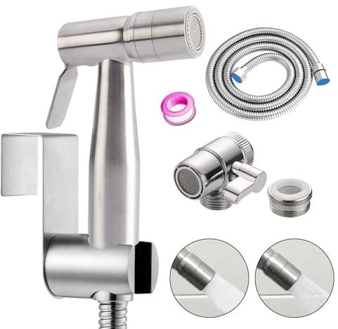 Kit per bidet con doccetta a 2 modalità in acciaio inox, per bidet, WC, doccia, con deviatore a 2 vie, tubo flessibile da 1,5 m e supporto per doccetta