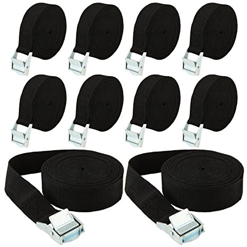 MUXHEL 10PCS Sangle d'Arrimage, 5M x 20mm Sangle de Serrage, Sangle à Cliquet avec Boucle de Serrage, Sangle Arrimage Conviennent pour Bagages, Voiture (Noir)