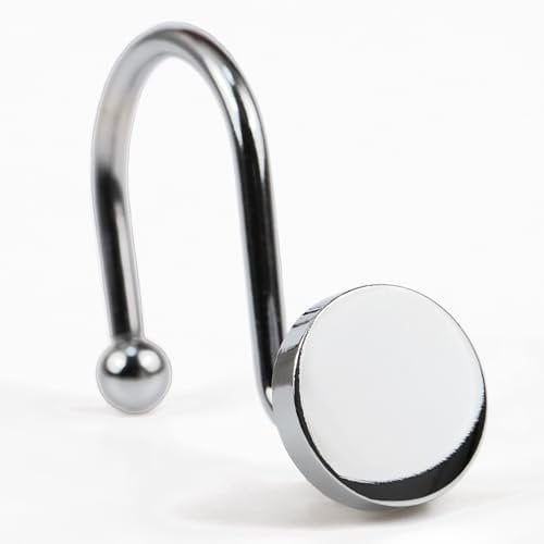 Chrome Shower Curtain Hooks Rings: Silver Round Button Design Rustproof Heavy Metal Shower Curtain Rings for Bathroom - Modern Simple Decorative Shower Curtain Hangers for Shower Rod - Set of 12