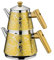 Teiera turca per piano cottura, teiera in acciaio inox con motivo piramidale, bollitore per tè in stile Samovar, bollitore per tè autoserrato (famiglia (3,75 litri), giallo)