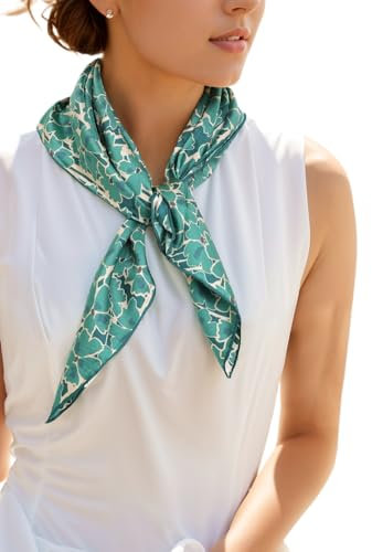 Prettystern Carrée Foulard en soie 65cm bord roulotté à la main Bandana écharpe avec motif pied-de-poule pour femme et homme 16 vert feuilles
