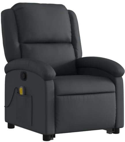 vidaXL Massagesessel mit Aufstehhilfe Schwarz Echtleder