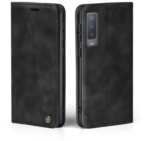 LBH Handyhülle für Samsung Galaxy A7 (2018) in Schwarz mit Karten- und Geldfach Smartphone Hülle mit Standfunktion Flip Case Schutzhülle Magnetverschluss Vintage