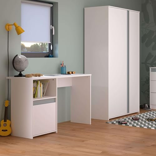 Miroytengo Armario Juvenil Germain 2 Puertas, 90cm en Blanco Mate y Gris, Melamina Moderno y Funcional