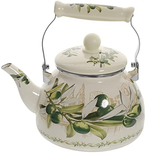 Théière en porcelaine émaillée en fonte - Bouilloire à thé pour la maison - Théière chauffante délicate - Théière décorative en émail (2,8 l) - Table de cuisson portable - Poêle à bois - Bouilloire à