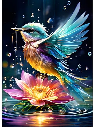 DPHERO DIY kolibri Diamant Painting Bilder für Erwachsene Anfänger,5D Blumen Diamond Painting Set,DIY Runde Steine Lotos Diamant Kunst Kits,Haus Diamant Painting für Zuhause Dekor 30x40 cm