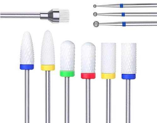 Nail Drill Bits Sets,10pcs Professional 3/32 Diamond Cuticle Electric Nail File/Ceramic Acrylic Gel Nail Bit Kit,Carbide Remover Bits for Manicure Pedicure,Home Salon (A-10pcs Ceramic)