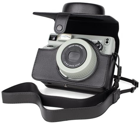 MUZIRI KINOKOO pour Fuji Instax Wide 400 Housse en Cuir PU Compatible avec Appareil Photo pour Instax Wide 400, étui de Protection pour Appareil Photo instantané Wide 400 avec Bandoulière - Noir