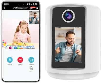 Easick 3MP Überwachungskamera Innen,EIN-klick-Anruf,Two-Way-Video,2,4-Zoll-Bildschirm, Nachtsicht,Bewegungserkennung,Geeignet für Senioren, Kinder und Haustiere
