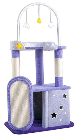 Cat Tree Multi-Level Purple Cat Tower with Scratching Post - Cozy Cats Condo for Indoor Cats - Moon Cat Trees - Cat Lover Gift