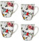 ARCA, Set 4 Tazze Mug Flowers Asturias, in Porcellana Bianca Decorata, Adatto a Lavastoviglie e Microonde, Capacità 300 ml, 8,5x10,5 cm
