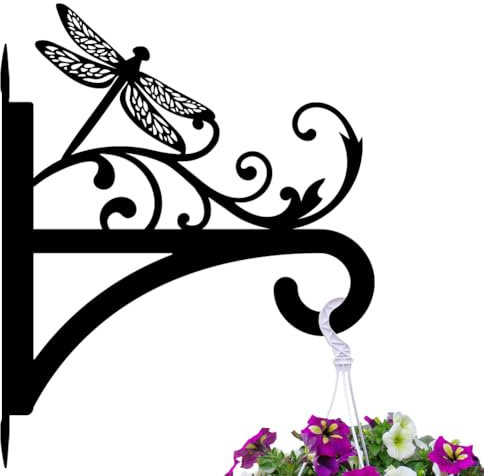 peacoblue Iron Plant Hangers Hooks Large 30x38cm for Outdoor Indoor Hanging Plants Flower Fern Pots Lantern Bird Feeder, Metal Wall Holder for Porch Garden Farmhouse(Vintage Dragonfly)