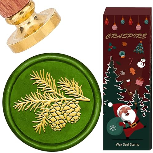craspire Siegelstempel Aus Tannenzapfen Wachs Zweige Siegelwachs Stempel 25mm Retro Abnehmbarer Messing Stempelkopf Mit Holzgriff Für Weihnachten Hochzeitsfeier Umschläge Einladungen Karten