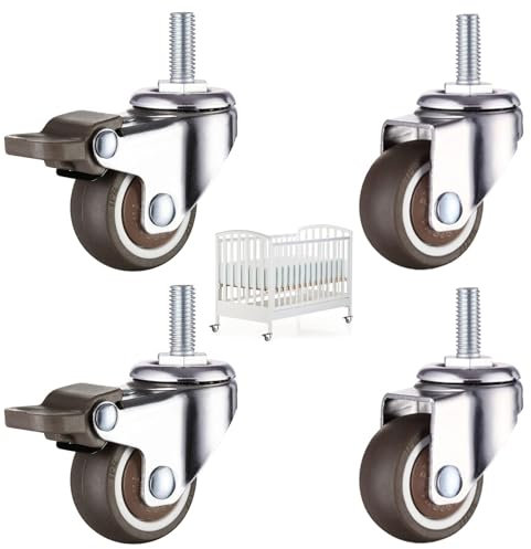 Rairsky Set of 4 Heavy Duty Castor Wheels, M8x15 Bolt Silent Castors for Furniture up to 40kg, 2 With Brakes and 2 Without, 25mm Swivel for Small Table, Planters