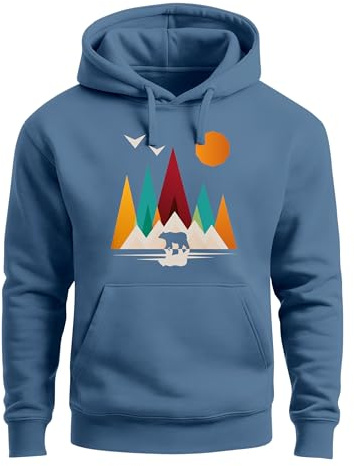 Neverless® Hoodie Herren Berge Bär Polygon Natur Outdoor Printshirt Aufdruck Wandern Männer Fashion Streetstyle