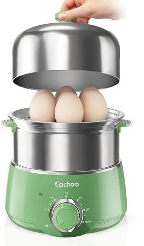 CACHOO - Fast 14 Egg Stainless Steel Egg Boiler with 30 Minute Timer & Auto Shut Off, Compact Electric Vegetable Steamer for Cooking, Dishwasher Safe,
