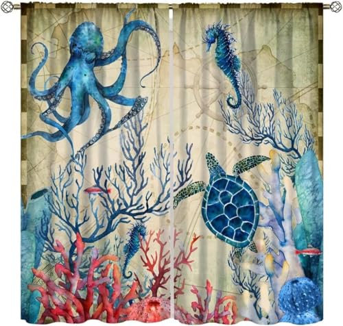 Boys Verdunkelungsvorhang-Set Für Schlafzimmer 3D-Druck Tierschildkröte Vorhänge Für Kinderzimmer Schiebegardine Blickdicht Für Dekoration Wohnzimmer Hotelbüro Esszimmer 300X280 cm (B + H)-803964245