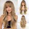HAIRCUBE Lange blonde gemischte braune Perücke mit Pony, geschichtete lockige Perücken für Frauen, natürliche synthetische Perücken für den täglichen Gebrauch (Pelucas de cabello natural)