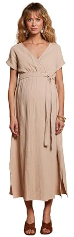 ENVIE DE FRAISE Robe Longue Grossesse en Gaze de Coton Beige 38