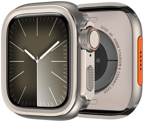 ZZDZZ Metallo 2 in 1 Cover per Apple Watch Series 7 Series 8 Series 9 45mm Con Coperchio Posteriore, Custodia Rigida Cornice Cover Protettiva per Apple Watch 45mm (Titanio)