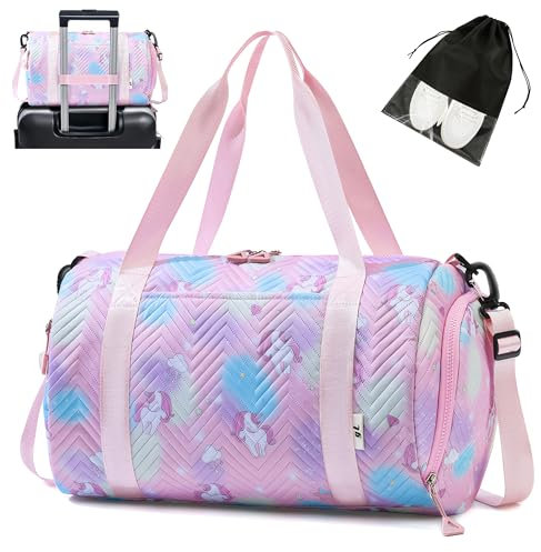 Tokeya Sporttasche Mädchen, Einhorn Reisetasche Kinder Wasserdicht Schwimmtasche mit Schuhfach und Nassfach Kleine Handtasche Damen Travel Gym Bag für Schwimmen Fitness Schule Reisen, Rosa
