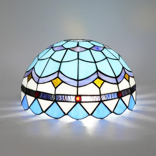 Abat-jour Tiffany 12 pouces en verre teinté uniquement abat-jour de plafond en plumes bleues for lampe suspendue, lampadaire, maison, bureau, décoration, abat-jour vintage