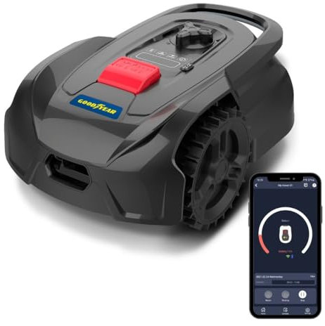 GOODYEAR - Robot Tondeuse à Gazon Connecté Silencieux - Tonte Jardin 500m2 Cable Périphérique 300m + Station de Charge - Contrôle Via Application