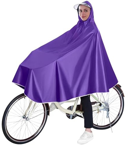 XMDROU Regenponcho Fahrrad, Wasserdicht Radfahren Regen Poncho Wiederverwendbar Regenmantel Regencape Fahrrad mit Kapuze Compact Regen Cape, für Fahrräder, Backpacking, Camping Outdoors(Lila)