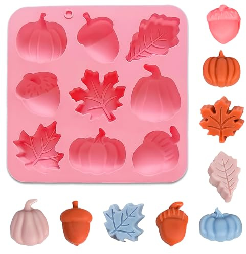 1 Pcs Autumn Silicone Molds, Autumn Silicone Chocolate Mold, Harvest Theme Pumpkin Maple Leaf Acorns Fall Theme Silicones Mold for Thanksgiving, Cake Decoration Molds for Candy Jelly, Halloween Etc