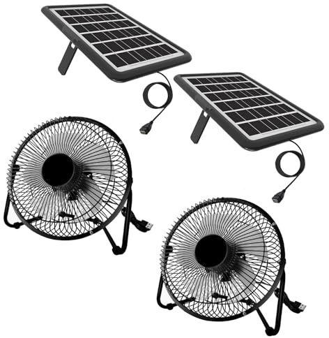 DELUMEE 5Inch Solar Fan, 2 Solar Powered Fans with 2 Solar Panels for Greenhouse, Chicken Coop, Shed, Pet House, IP67 Waterproof for Outdoor Use, Install-Free Powerful Solar Exhaust Fans