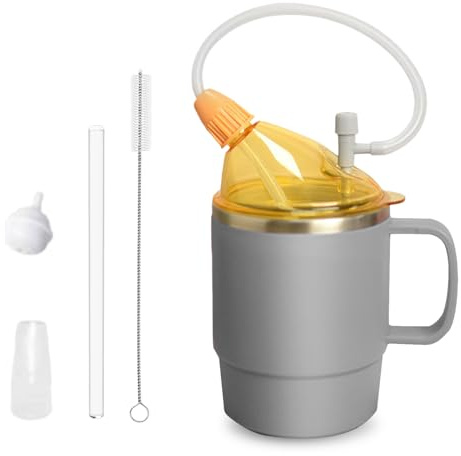 Sporgo Taza con pico para personas mayores: vaso de 500 ml con pajita de 30 cm, vaso a prueba de fugas, vaso con tapa, para ancianos, discapacidades, convalecencia, ayuda para el embarazo
