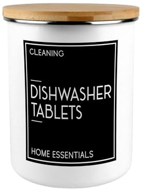 Minimalist Home Dishwasher Tablets Storage - Extra Large Enamel Homeware Accessories Container Jar