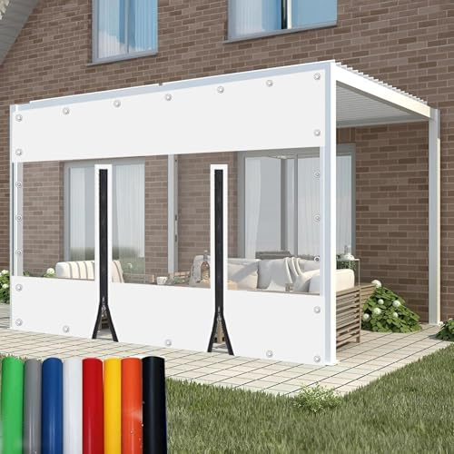 Jolan Cortinas De Lona Transparente Blancas,Paneles Laterales De Lona Alquitranada Impermeable Exterior con Puerta De Cremallera,Gazebo Pérgola Lona De Plástico De PVC De 0,3mm,2Zip-3×2m(9.8 * 6.6ft)
