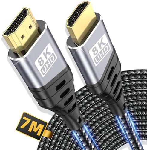 ZEENVIC Cavo HDMI 2.1 8K, 48 Gbit/s Cavo HDMI 7Metri per Gaming & Home Cinema, Supporta 8K@60Hz 4K@120Hz 144Hz, eARC HDR, Compatibile con PS5 Xbox TV Monitor
