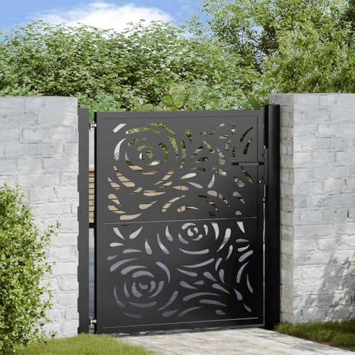 Canditree Black Metal Garden Gate with Lock 110x106 cm | Weathering Steel Lockable Door for Pathway, Garden Entrance