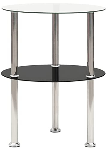 VIHHQGC Beistelltisch mit 2 Ablagen Transparent & Schwarz 38cm Hartglas, Stufenregal aus gehärtetem Glas und Edelstahl für Wohnzimmer, Stabiler Couchtisch mit Ablagefläche, moderner