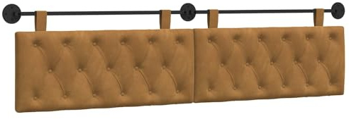 vidaXL Hängendes Kopfteil Braun Samt, Schlafzimmer, modernes Wand-Kopfteil, rechteckig mit Samtbezug, gesteppt, Holzwerkstoff, platzsparende Dekoration
